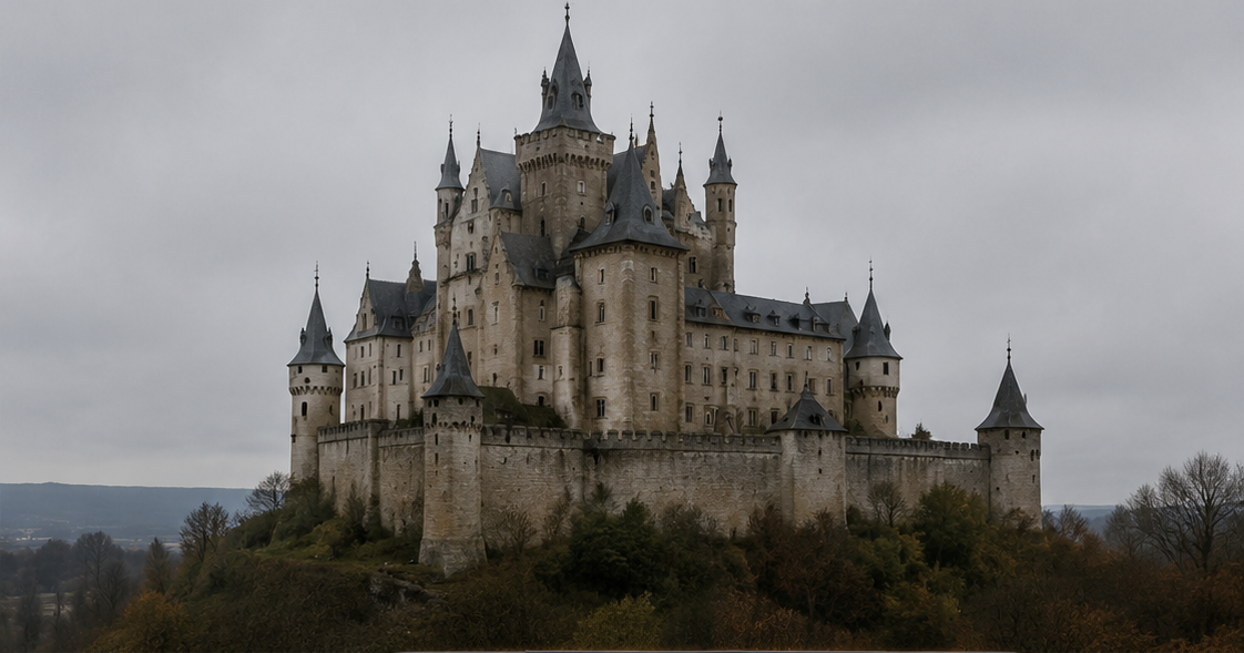 Castle under an overcast sky, used as the scene reference
